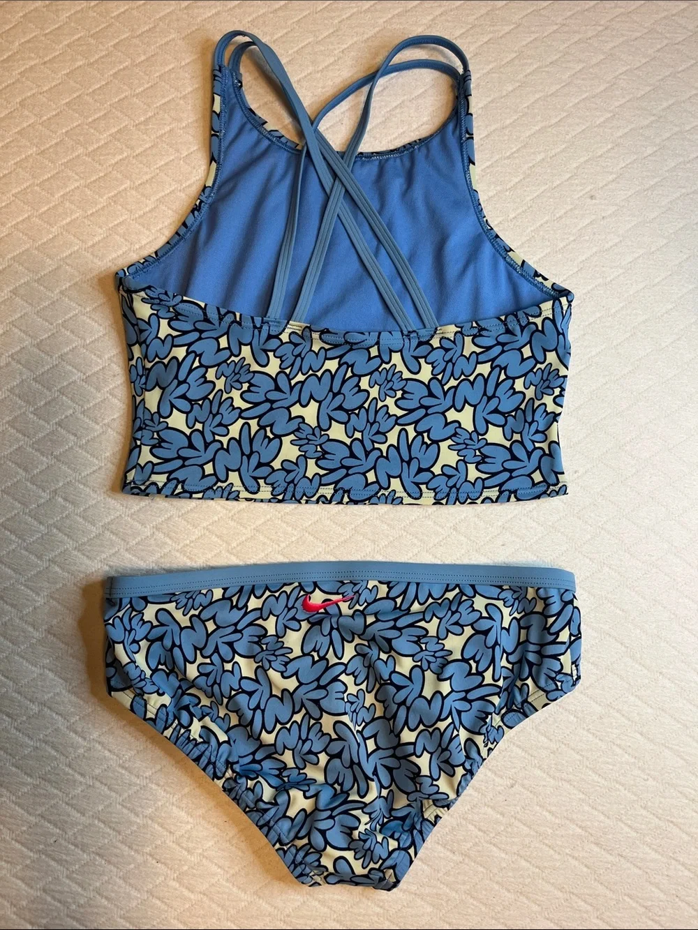 Nike Girls Blue all over bubble text Two-Piece Swim Set, youth L